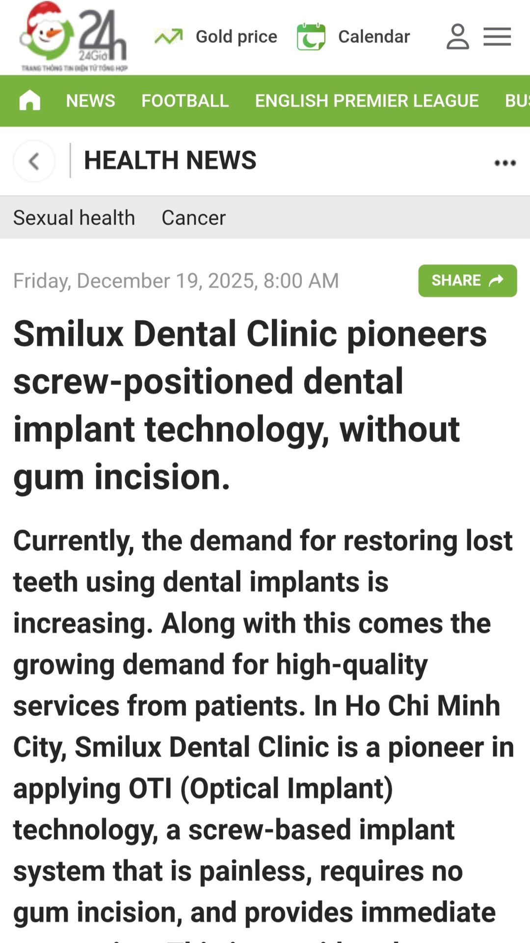 What did 24h newspaper say about Smilux dental