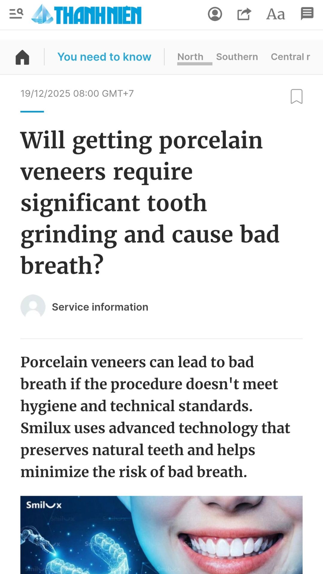 What did thanhnien newspaper say about Smilux dental