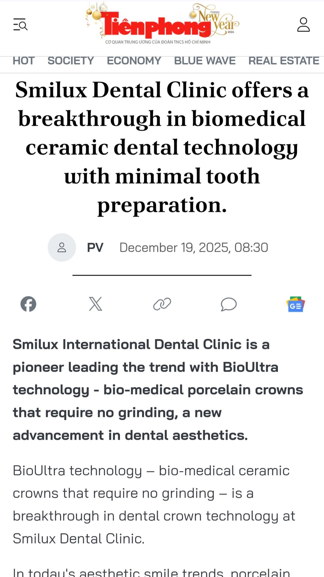 What did tienphong newspaper say about Smilux dental