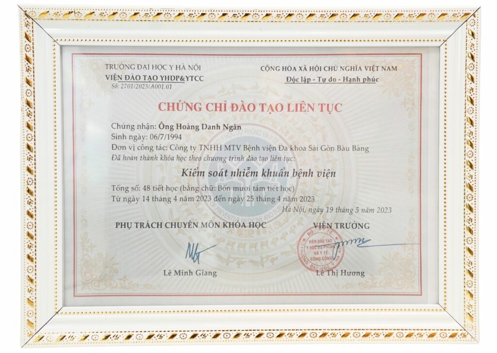 Hoang Danh Ngan, Certificate in Continuing Education for Hospital Infection Control