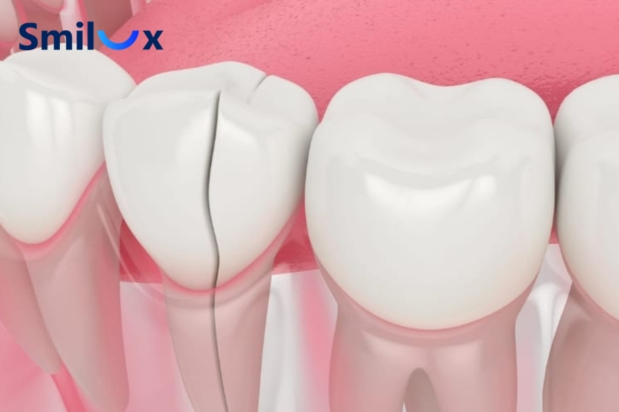 Răng sứ bị nứt hoặc vỡ tạo khe hở khiến thức ăn và vi khuẩn tích tụ, phân hủy và gây hôi miệng. Răng sứ bị nứt hoặc vỡ tạo khe hở khiến thức ăn và vi khuẩn tích tụ, phân hủy và gây hôi miệng.